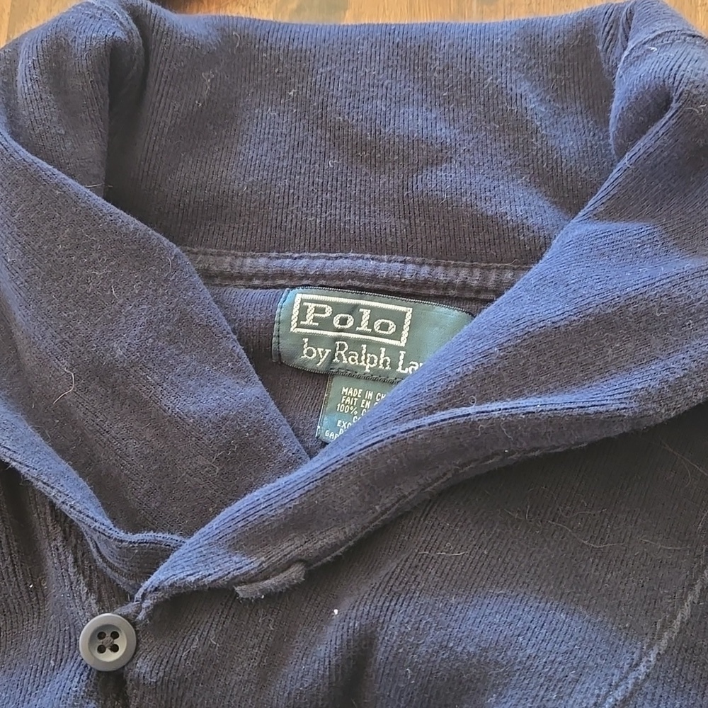 Ralph Lauren Dark Blue Pullover with Red Emblem Shawl Funnel Neck Mens XL Navy - Picture 6 of 8